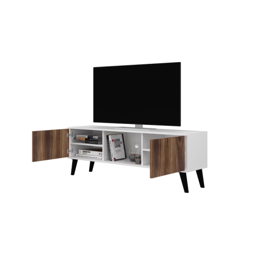 Doyers Wood 62" Mid Century Modern TV Stand in White & Nut Brown