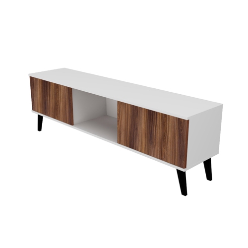 Doyers Wood 62" Mid Century Modern TV Stand in White & Nut Brown