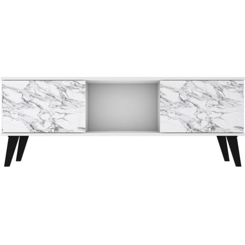 MANHATTAN COMFORT Doyers Wood Modern Glam 53" Tv Stand In White & Marble Stamp