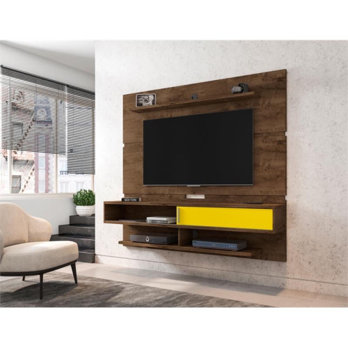 Astor Modern Floating Entertainment Center Rustic Brown Yellow Engineered Wood