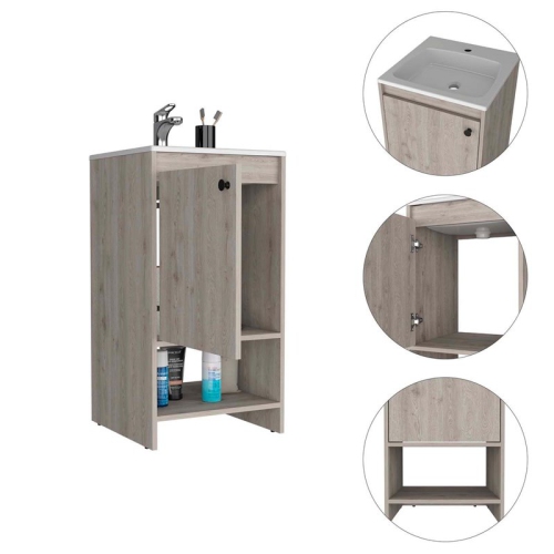 Atlin Designs Modern Metal Free Standing Vanity Cabinet in Light Gray