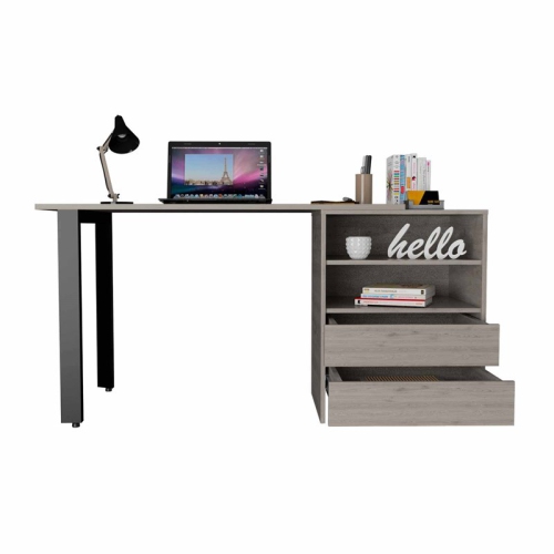 Atlin Designs Modern Wood Desk with 2-Drawer & 2 Shelves in Light Gray