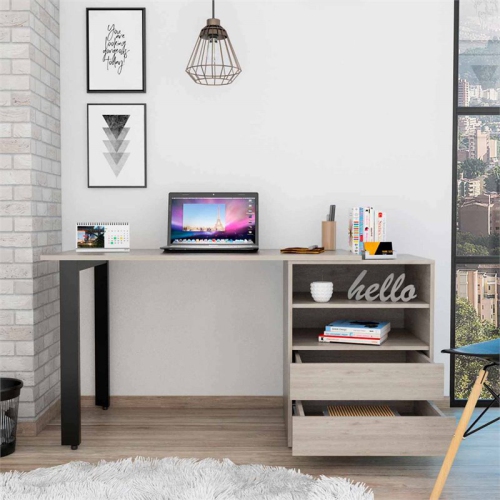 Atlin Designs Modern Wood Desk with 2-Drawer & 2 Shelves in Light Gray