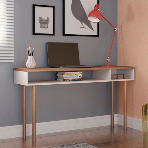 Windsor Wood 47" Modern Accent Console Table in Off White & Nature