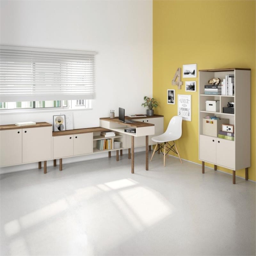 Windsor Wood 47" Modern Accent Console Table in Off White & Nature