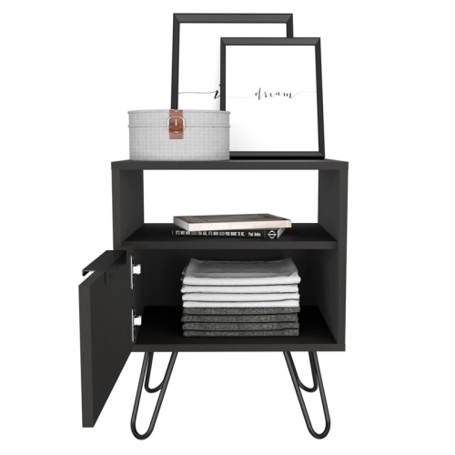 Atlin Designs Modern Metal Night Stand with Two Shelves in Light Oak