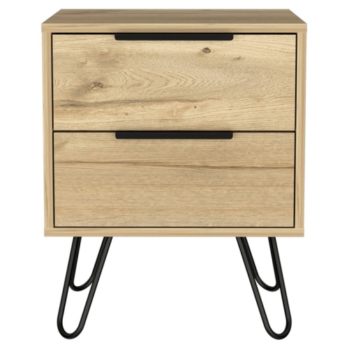 ATLIN DESIGNS  Modern Metal Bedroom Nightstand With 2-Drawer In Light Oak