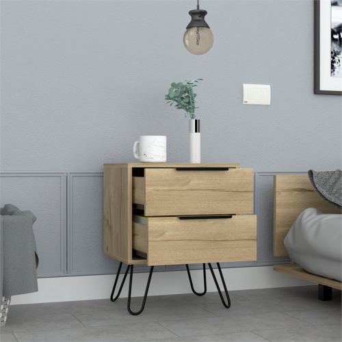 Atlin Designs Modern Metal Bedroom Nightstand with 2-Drawer in Light Oak