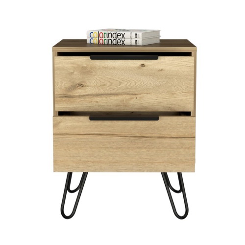 Atlin Designs Modern Metal Bedroom Nightstand with 2-Drawer in Light Oak