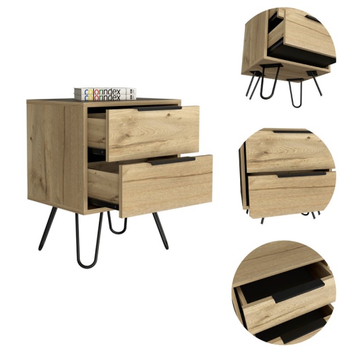 Atlin Designs Modern Metal Bedroom Nightstand with 2-Drawer in Light Oak