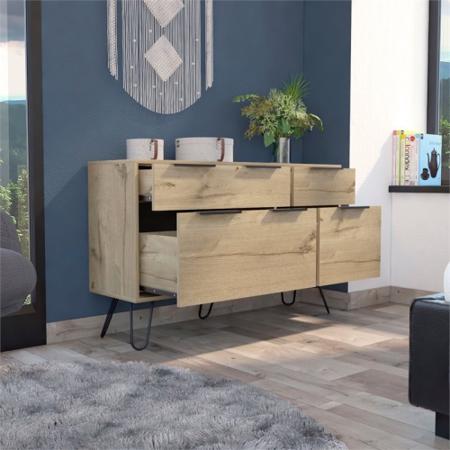 Atlin Designs Modern Metal Dresser with 4-Drawers in Light Oak