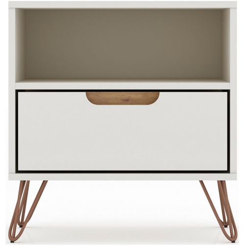 Rockefeller Wood Modern Glam Nightstand in Off White & Nature