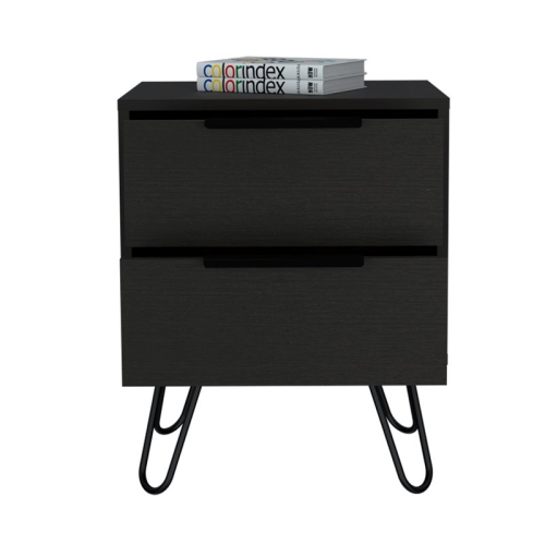 Atlin Designs Modern Metal Bedroom Nightstand with 2-Drawer in Black