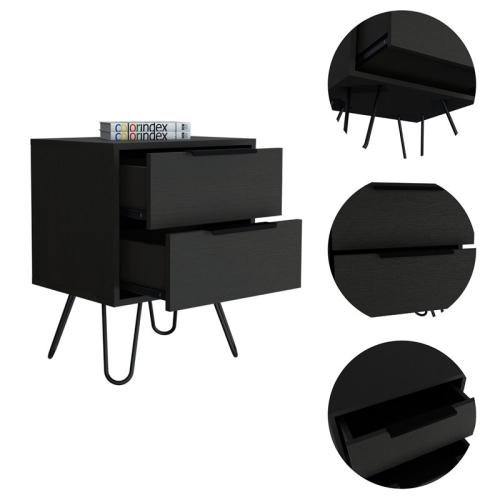 Atlin Designs Modern Metal Bedroom Nightstand with 2-Drawer in Black