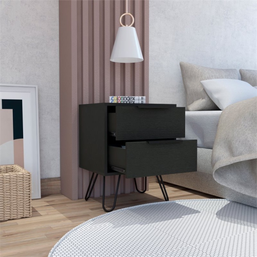 Atlin Designs Modern Metal Bedroom Nightstand with 2-Drawer in Black