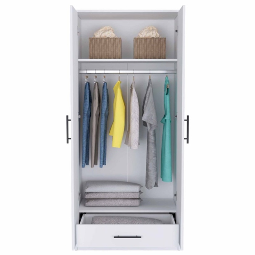 Atlin Designs 2-Door Wood Armoire with 1-Cabinet & One Hidden Drawer in White