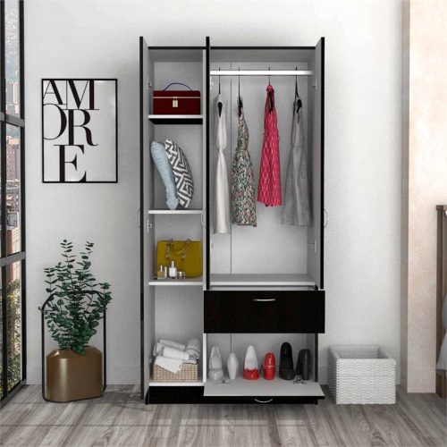 Atlin Designs Modern Wood Armoire with Two Cabinets in Black/White