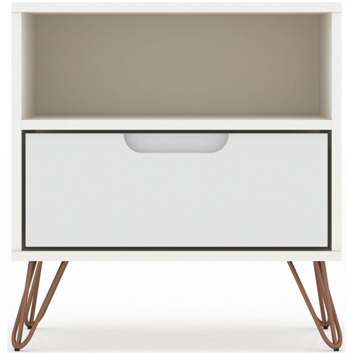 MANHATTAN COMFORT Rockefeller Modern Glam Nightstand In White Engineered Wood