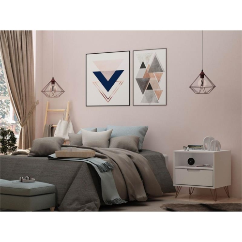 Rockefeller Modern Glam Nightstand in White Engineered Wood