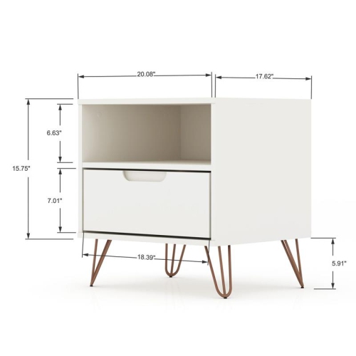 Rockefeller Modern Glam Nightstand in White Engineered Wood