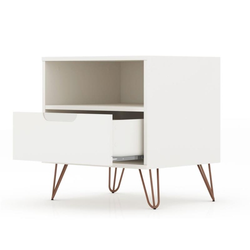Rockefeller Modern Glam Nightstand in White Engineered Wood