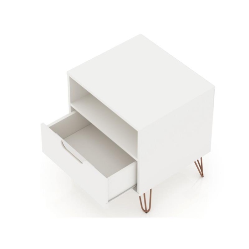 Rockefeller Modern Glam Nightstand in White Engineered Wood