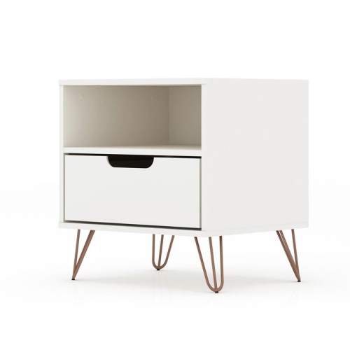 Rockefeller Modern Glam Nightstand in White Engineered Wood