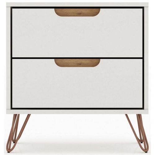 Image 1 of 10.. Rockefeller Modern Nightstand in Off White & Natural Engineered Wood