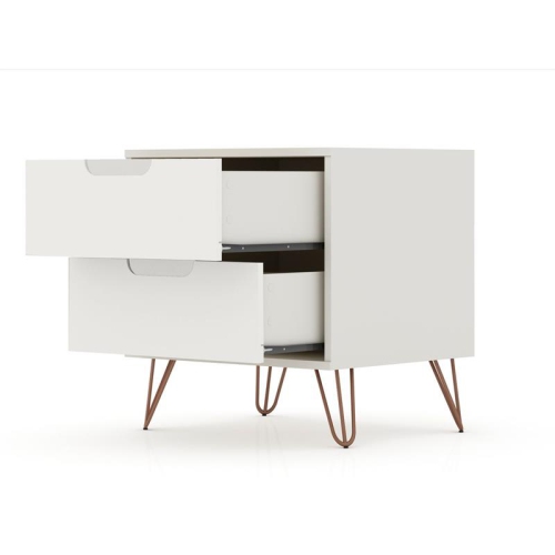 Rockefeller Modern Nightstand in Off White & Natural Engineered Wood