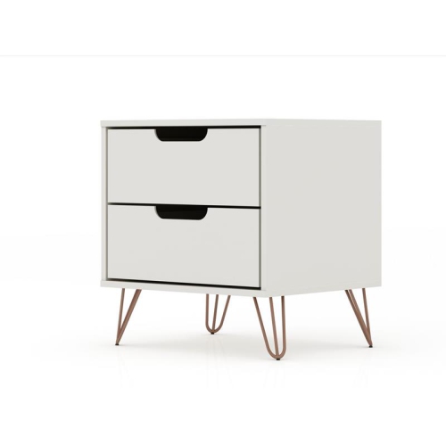 Rockefeller Modern Nightstand in Off White & Natural Engineered Wood