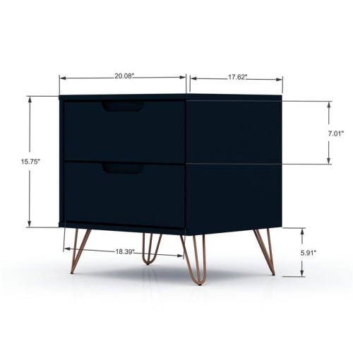 Rockefeller Wood Mid Century Modern Nightstand in Tatiana Midnight Blue