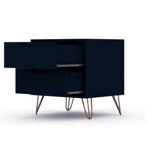 Rockefeller Wood Mid Century Modern Nightstand in Tatiana Midnight Blue