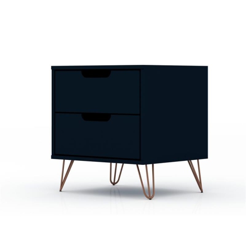 Rockefeller Wood Mid Century Modern Nightstand in Tatiana Midnight Blue