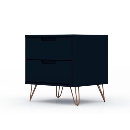 Rockefeller Wood Mid Century Modern Nightstand in Tatiana Midnight Blue