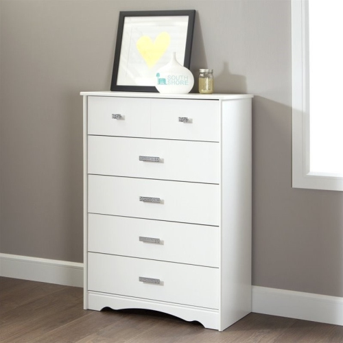 Pemberly Row Modern 5 Drawer Wood Chest in White
