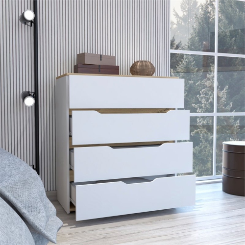 Atlin Designs Modern 4-Drawer Wood Bedroom Dresser in White/Light Oak