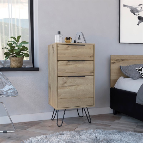 Atlin Designs Modern Metal Dresser with 3-Drawer & 4-Leg in Light Oak
