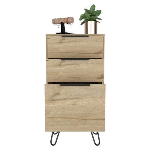 Atlin Designs Modern Metal Dresser with 3-Drawer & 4-Leg in Light Oak