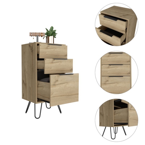 Atlin Designs Modern Metal Dresser with 3-Drawer & 4-Leg in Light Oak