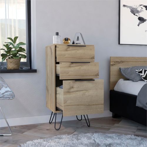 Atlin Designs Modern Metal Dresser with 3-Drawer & 4-Leg in Light Oak