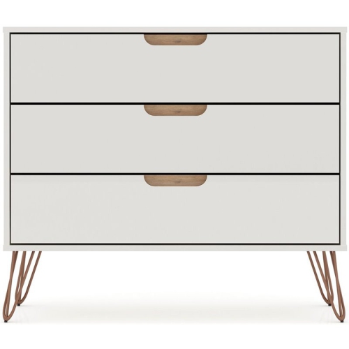 MANHATTAN COMFORT Rockefeller Wood Mid Century Modern Dresser In Off White & Nature