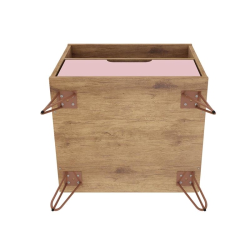 Rockefeller Wood Mid Century Modern Glam Nightstand in Nature & Rose Pink