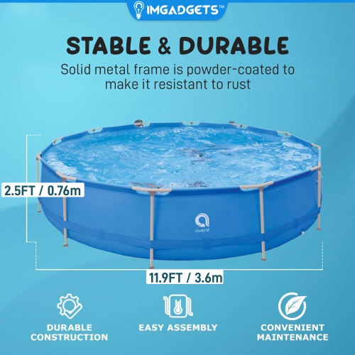 AVENLI Deep Metal Frame Above Ground Swimming Pool 11.9ft x 2.5ft | Above Ground Inflatable Outdoor Backyard Swimming Pool for Kids & Adults