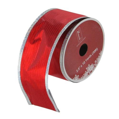 Shimmery Red and Silver Horizontal Wired Christmas Craft Ribbon 2.5" x 10 Yards