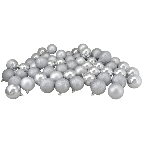 60ct Shatterproof Silver 4-Finish Christmas Ball Ornaments 2.5"