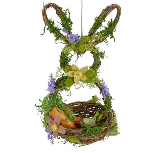Image 1 of 6.. 14.5" Brown and Green Artificial Floral Bunny Shaped Basket