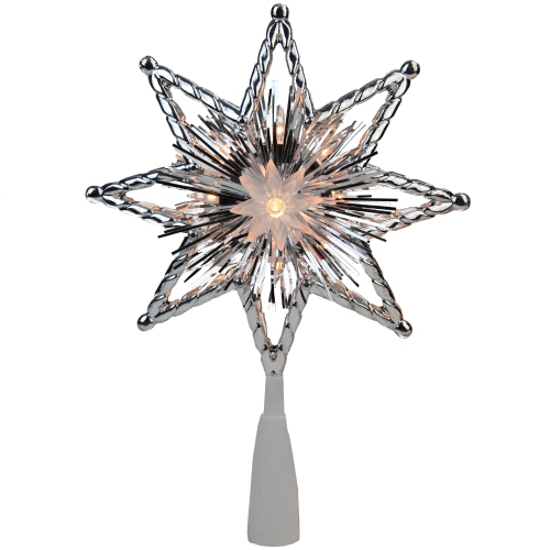 NORTHLIGHT  8" Silver And Lighted Star Christmas Tree Topper - Clear Lights In Gray