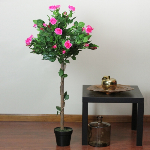 47" Potted Green and Pink Artificial Rose Tree
