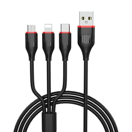 Image 1 de 6.. [1M/3.3Ft] Cordon de câble de données de charge 3 en 1 avec Lightning Micro USB Type C pour iPhone iPad Samsung Google LG Motorola, Noir