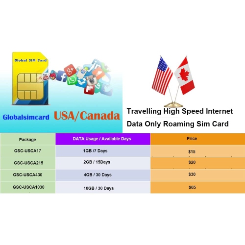 Carte SIM de voyage aux États-Unis et au Canada, itinérance de données,  prépayé, forfait, SANS contrat, Connexion réseau, taille 3-en-1 (CARTE SIM  SEULEMENT, forfait vendu séparément)